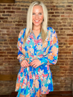 Load image into Gallery viewer, Free To Live Aqua &amp; Rust Floral Chiffon Button Down Dress
