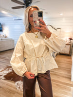 Load image into Gallery viewer, Ecru Drawstring L/S Blouse
