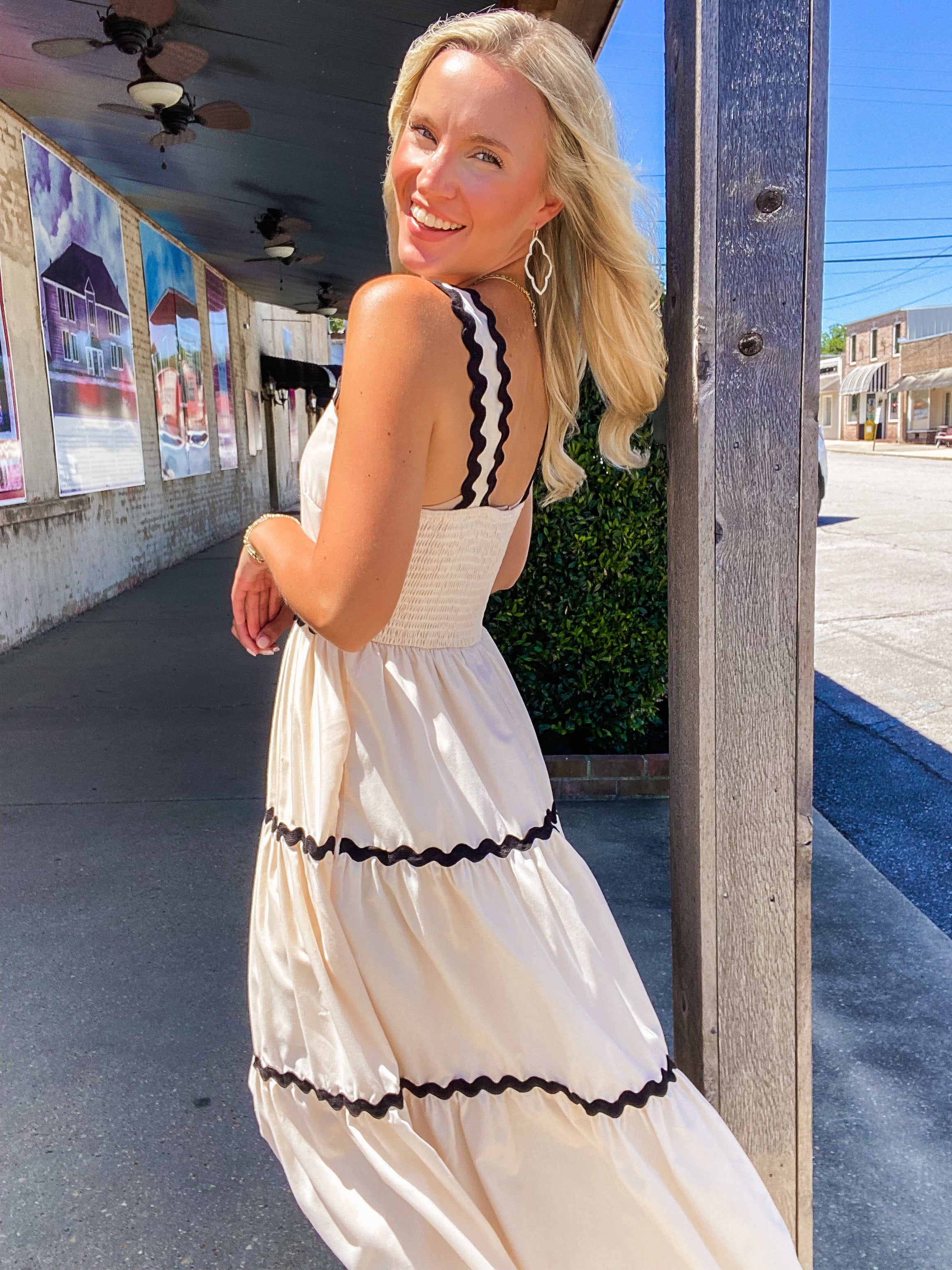 Saturday Out Ivory & Black Ric Rac Midi Dress