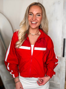 On The Go Red Cropped Windbreaker Zip Hoodie