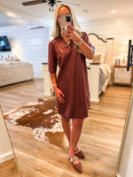 Load image into Gallery viewer, Been There Burgundy Faux Leather Shift Dress
