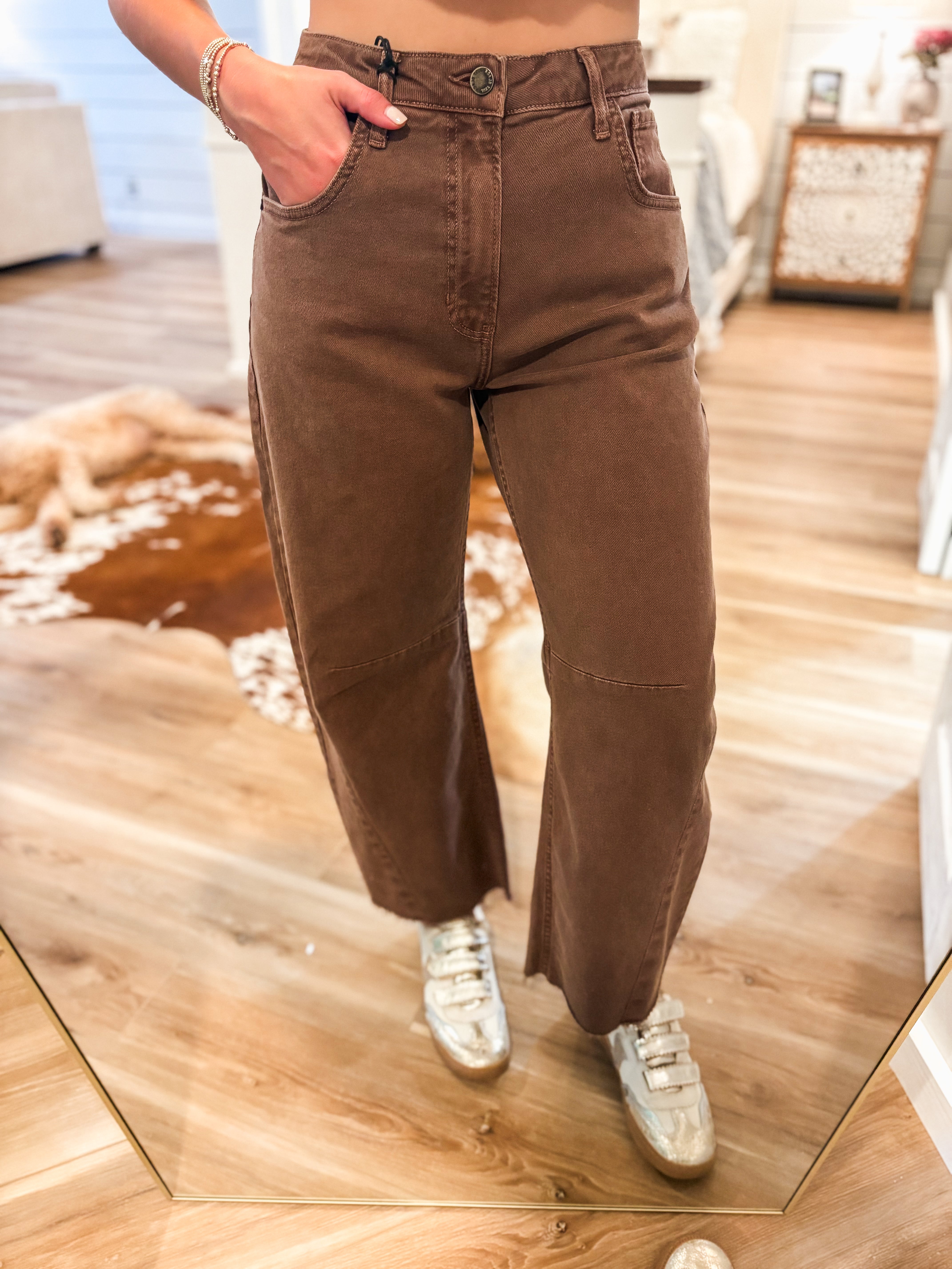 Just Black Vintage Espresso Barrel Denim With Seams