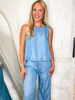 Load image into Gallery viewer, It’s Time Denim Tank &amp; Lounge Pant Set
