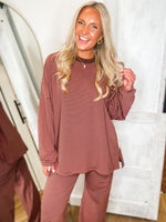 Load image into Gallery viewer, Heading Out Brown/Pink Stripe L/S Top
