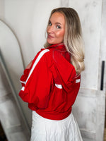 Load image into Gallery viewer, On The Go Red Cropped Windbreaker Zip Hoodie
