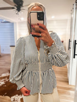 Load image into Gallery viewer, Hear Me Indigo Stripe Smocked Blouse
