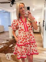 Load image into Gallery viewer, Better Hope Red Foral Contrast Mini Dress
