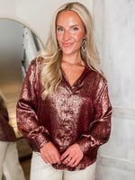 Load image into Gallery viewer, Ending This Burgundy Metallic Blouse
