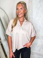 Load image into Gallery viewer, Proper Setting Almond Luxe Knit S/S Blouse
