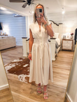 Load image into Gallery viewer, About Time Champagne Front Zip Midi Dress
