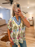 Load image into Gallery viewer, Doing Fine Cream Multi Printed S/S Blouse
