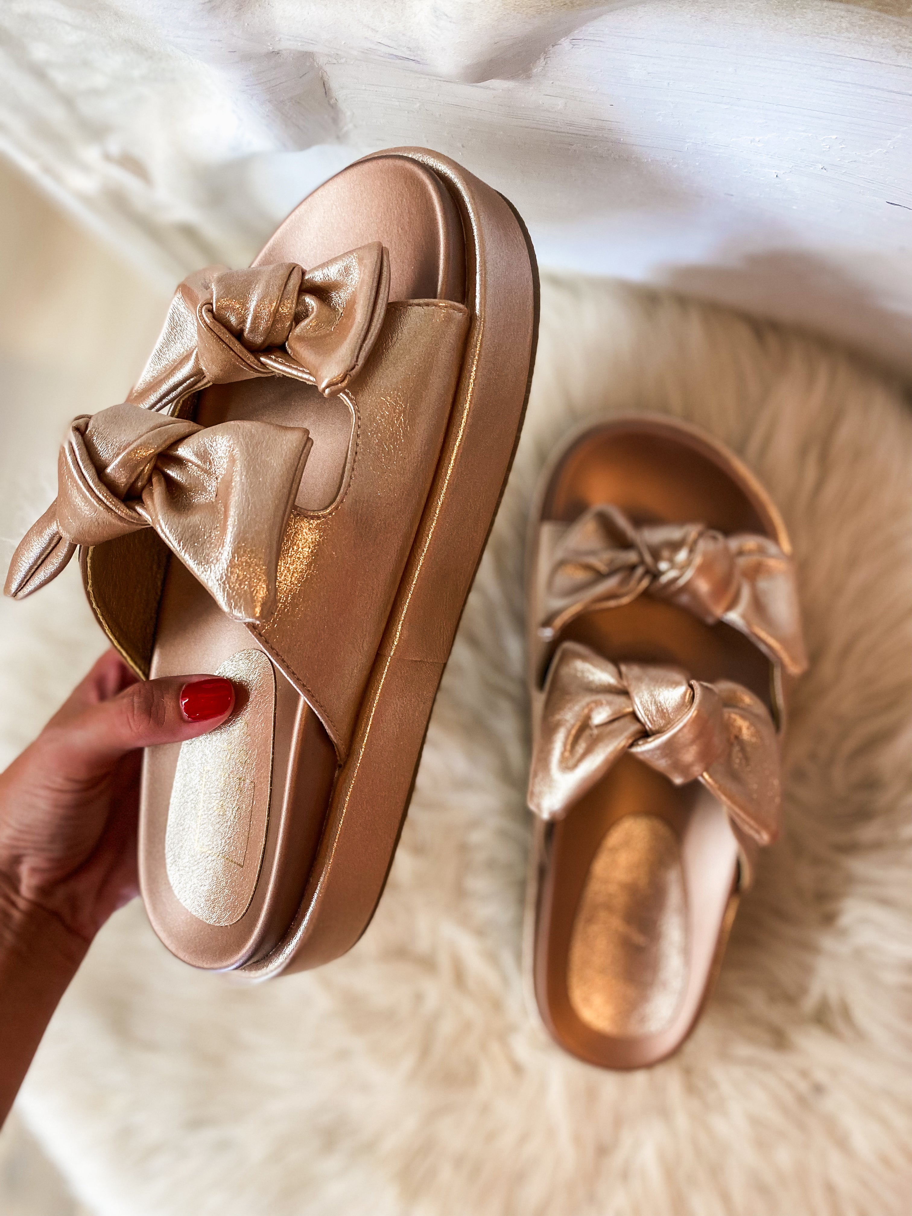 Kiki Rose Gold Flatform Shushop Slide Sandals