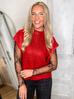 Load image into Gallery viewer, Cheerful Day Red Metallic Sleeveless Sweater
