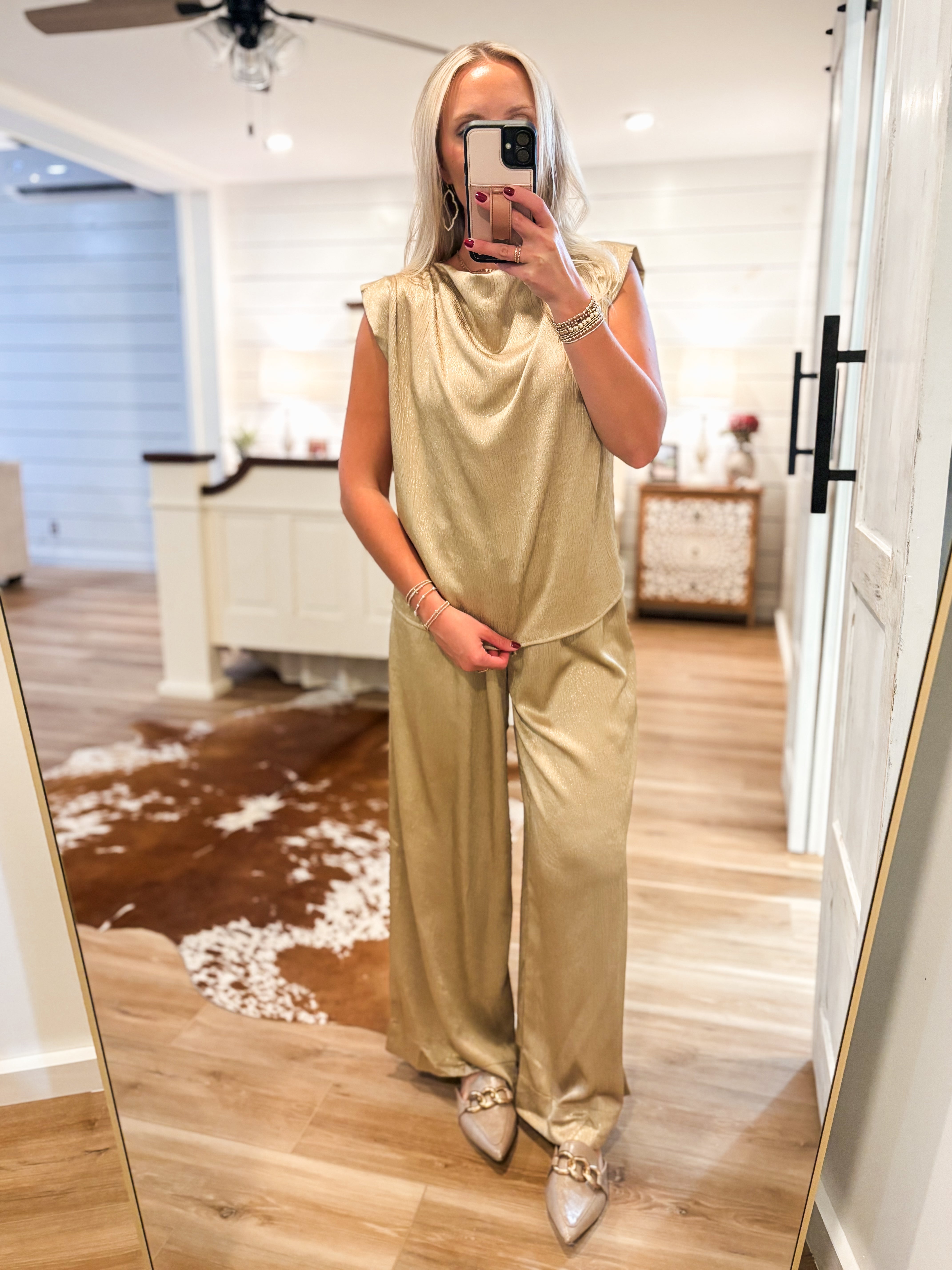 Shining Bright Gold Blouse & Palazzo Pant Set