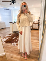 Load image into Gallery viewer, Champagne Knit Sweater 2 pc Satin Dress
