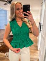 Load image into Gallery viewer, Take Your Place Kelly Green Peplum Blouse
