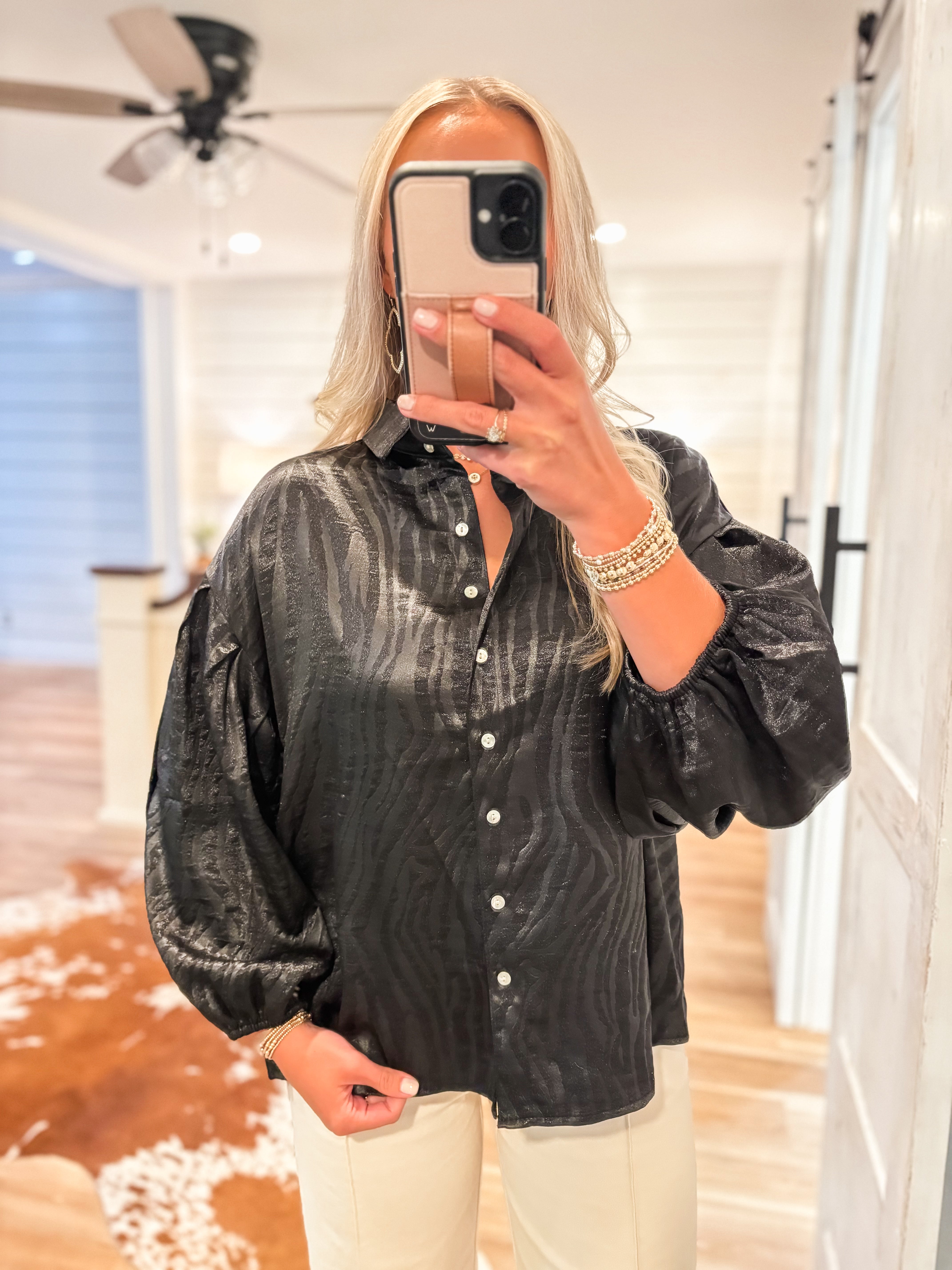 Wishing Now Black Zebra Print Button Down Blouse
