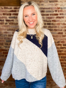 Nights With You Taupe & Navy Mock Neck Sweater
