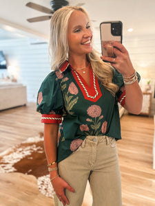 Subtle Moment Teal Floral Blouse