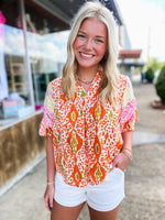 Load image into Gallery viewer, Seize The Day Orange Multi Print THML Blouse
