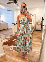 Load image into Gallery viewer, Any Thoughts Blue Summer Print Strapless Midi Dress
