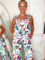 Load image into Gallery viewer, Sunset Stroll Tropical Print Linen Tank &amp; Lounge Pant Set
