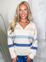 Load image into Gallery viewer, Reason Being Oatmeal Multi Stripe Sweater
