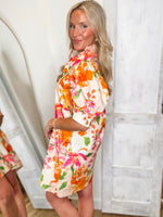 Load image into Gallery viewer, Blooming Bright Pink/Orange Floral FATE Mini Dress
