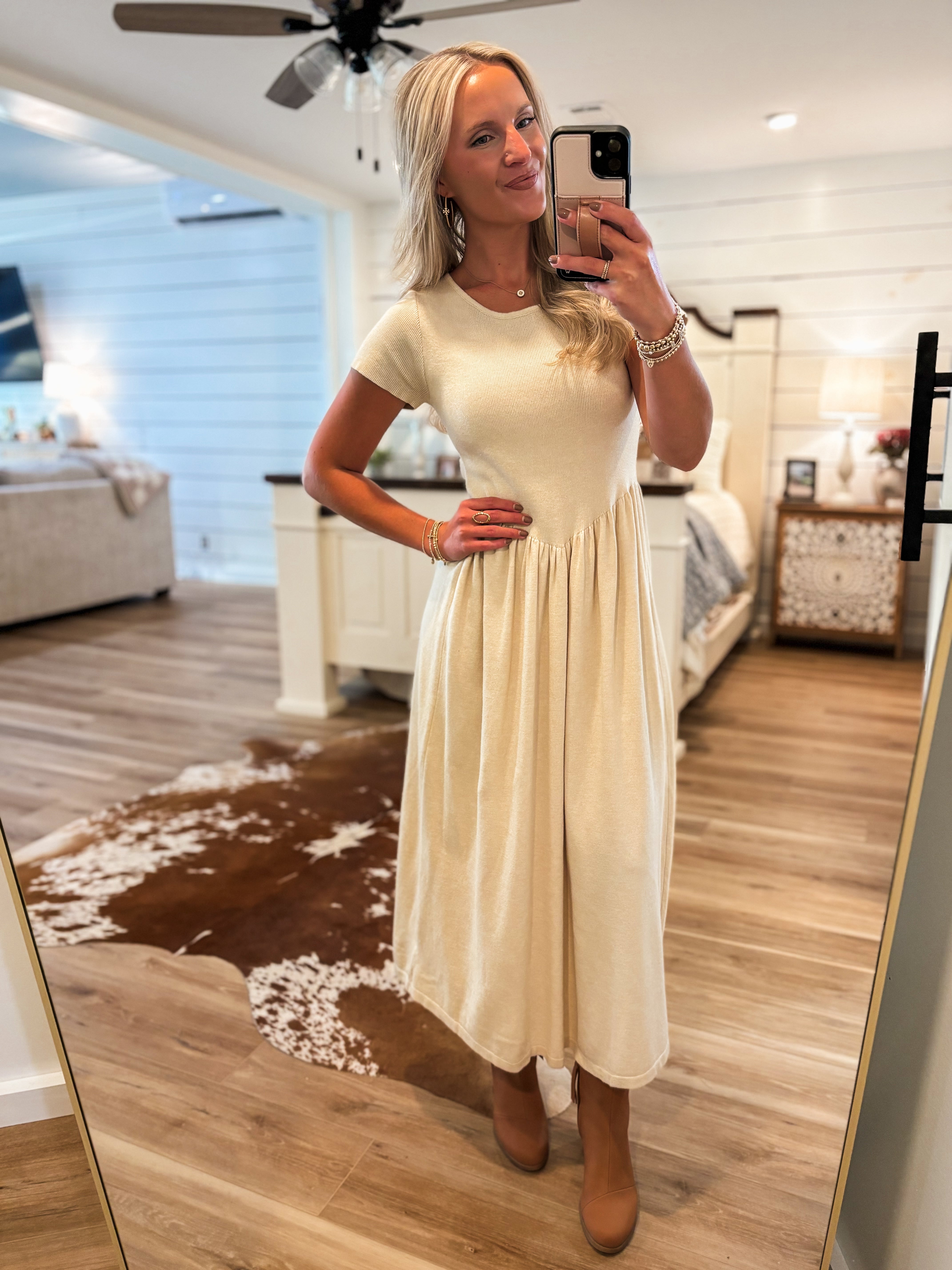 Never Too Far Ivory Sweater Midi Dress