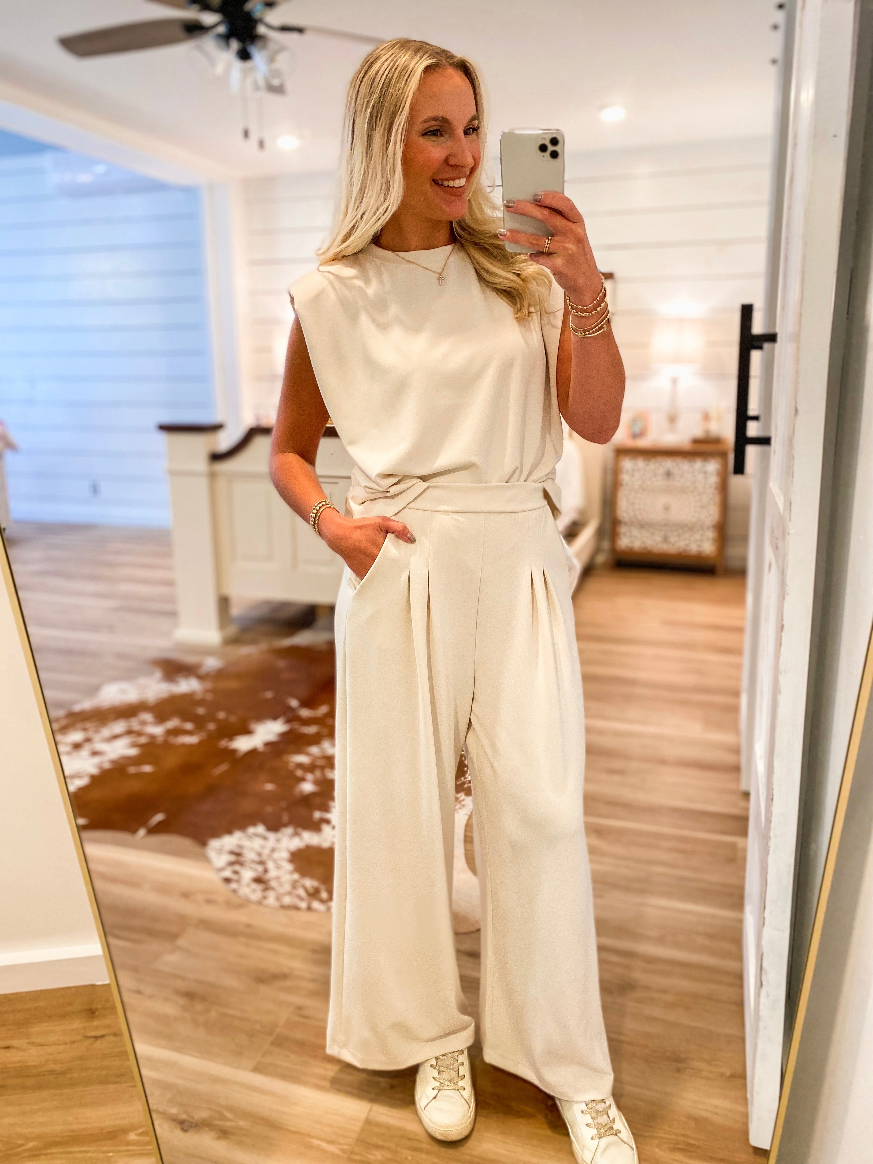 Taking Calls Ivory Pleated Lounge Pants