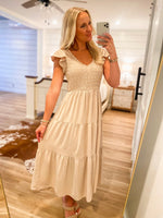 Load image into Gallery viewer, Take My Chance Taupe Midi Dress
