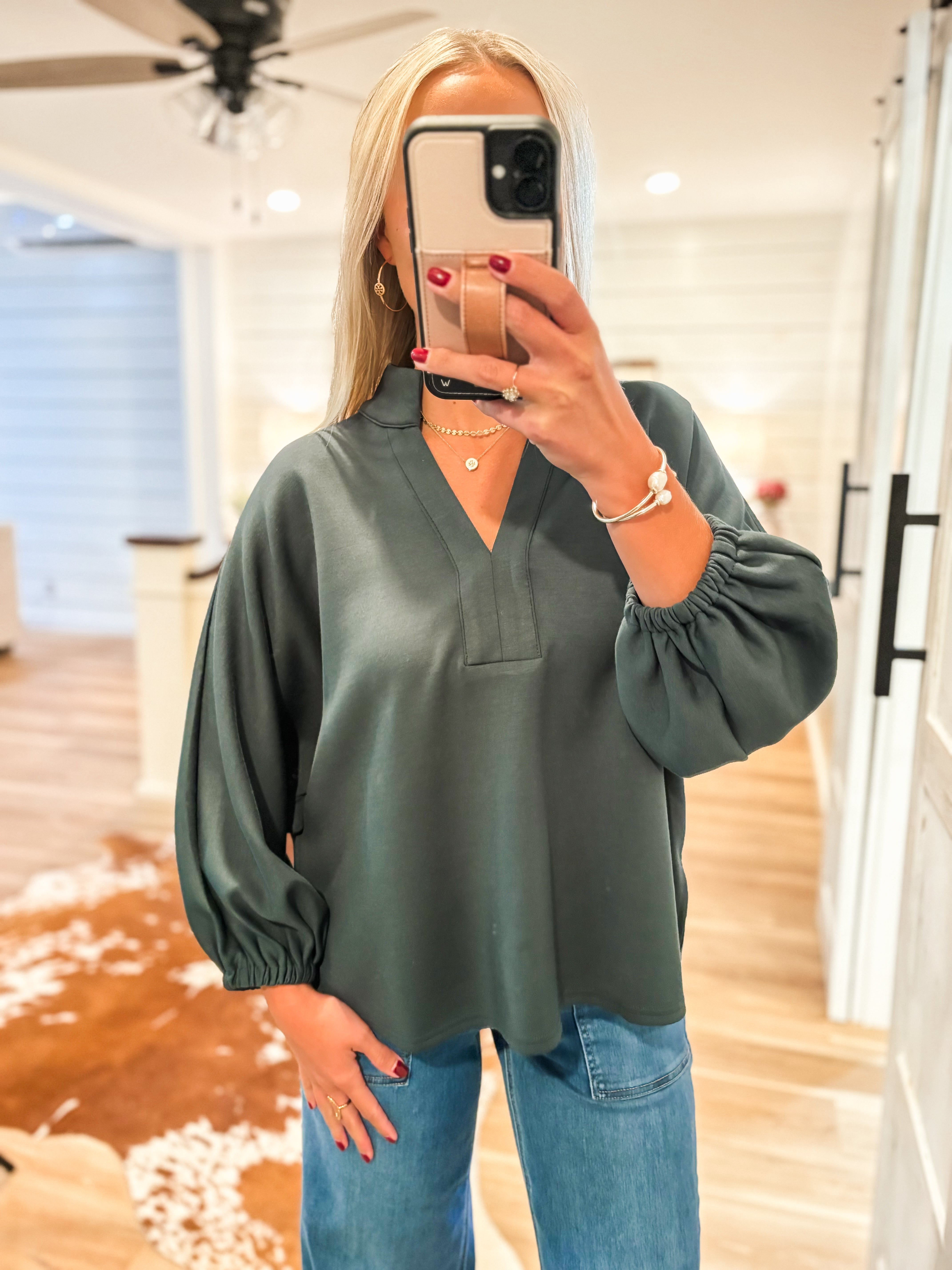 Little Things Forest Luxe Knit Blouse
