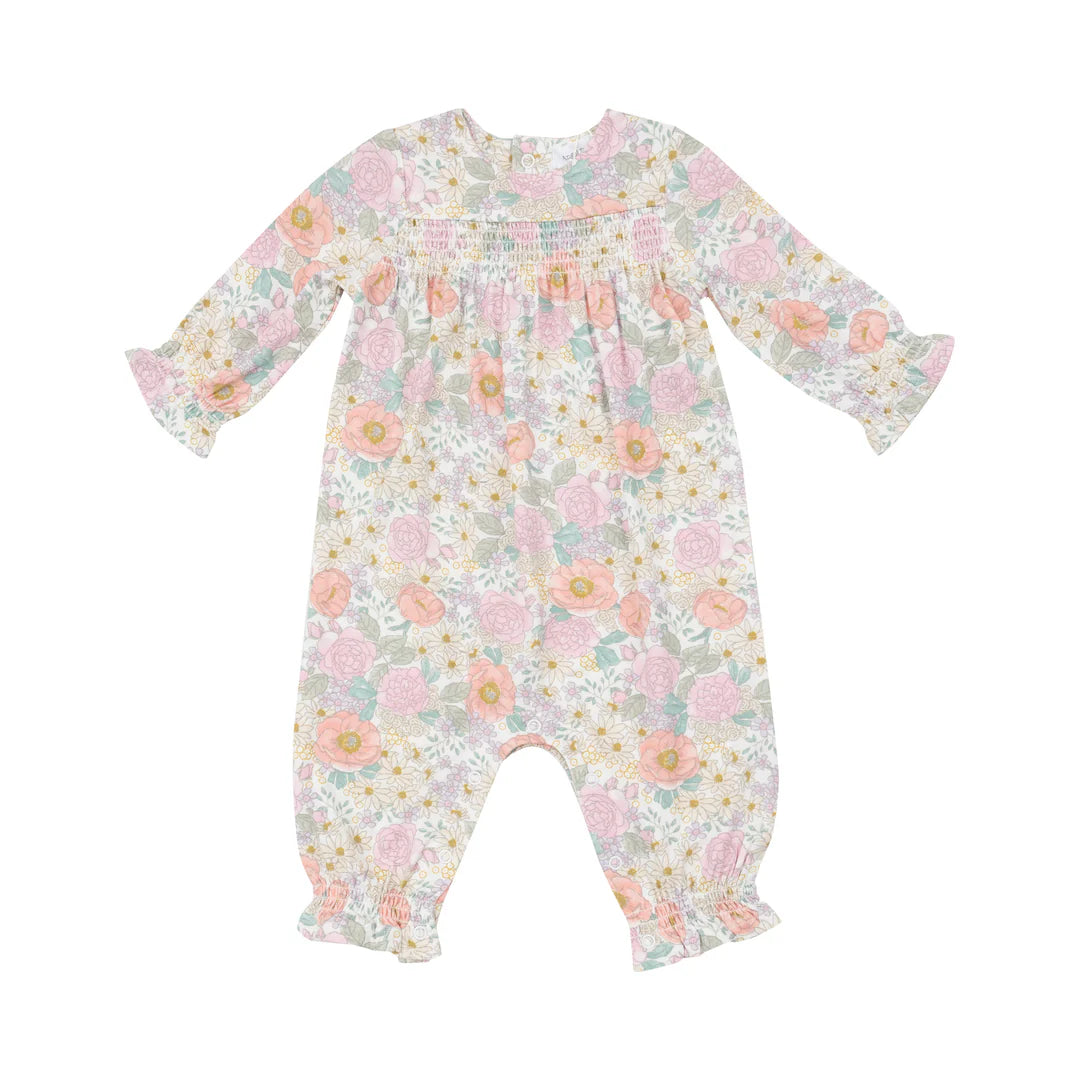 Angel Dear Peonies & Roses Smocked Romper