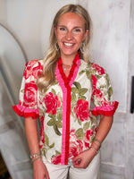 Load image into Gallery viewer, Garden Tea Party Pink Floral Contrast Blouse
