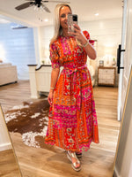 Load image into Gallery viewer, Doing This Fuchsia Multi Patchwork Maxi Dress
