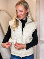 Load image into Gallery viewer, Take The Loop Bow Printed Cream Puffer Vest
