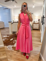 Load image into Gallery viewer, Find A Way Pink Button Down Midi Dress
