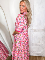 Load image into Gallery viewer, Something Like This Pink Floral Contrast Midi
