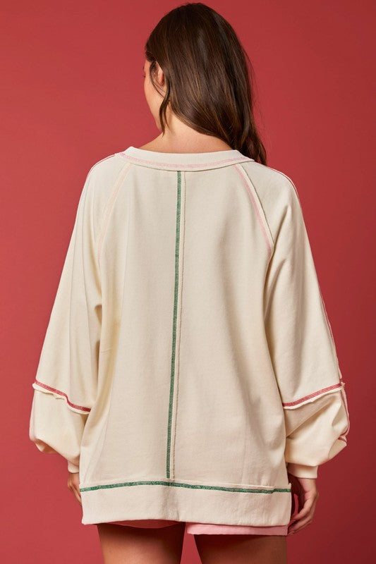 Santa Bow Sequin Raglan Sweatshirt