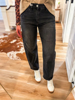 Load image into Gallery viewer, Instant High Rise Black Barrel Vervet Denim
