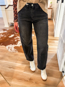 Instant High Rise Black Barrel Vervet Denim