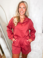 Load image into Gallery viewer, Up For It Brick Red Pullover &amp; Shorts Set
