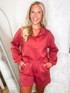 Up For It Brick Red Pullover & Shorts Set