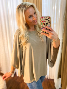Do Your Best Taupe Cape Sleeve Blouse