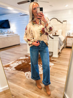 Load image into Gallery viewer, Here Now Ecru Floral Button Up Blouse
