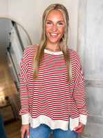 Load image into Gallery viewer, Hold Back Red &amp; Ivory Stripe Knit Pullover
