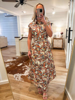 Load image into Gallery viewer, Rich Reward Navy Paisley Button Down Midi Dress
