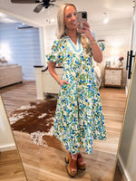 Load image into Gallery viewer, Calling In Blue Floral Midi Dress
