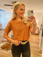 Load image into Gallery viewer, In It All Camel Faux Leather Knit Blouse
