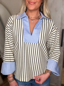 Telling You Stripe Contrast Blouse